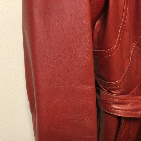 Vintage Red Leather Trench Coat - Picture 6 of 11
